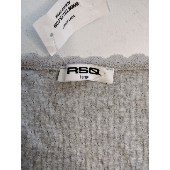 RSQ‎ Grey Long Sleeve Crop Top Square Neck Black Bow Women's Large - Picture 3 of 6